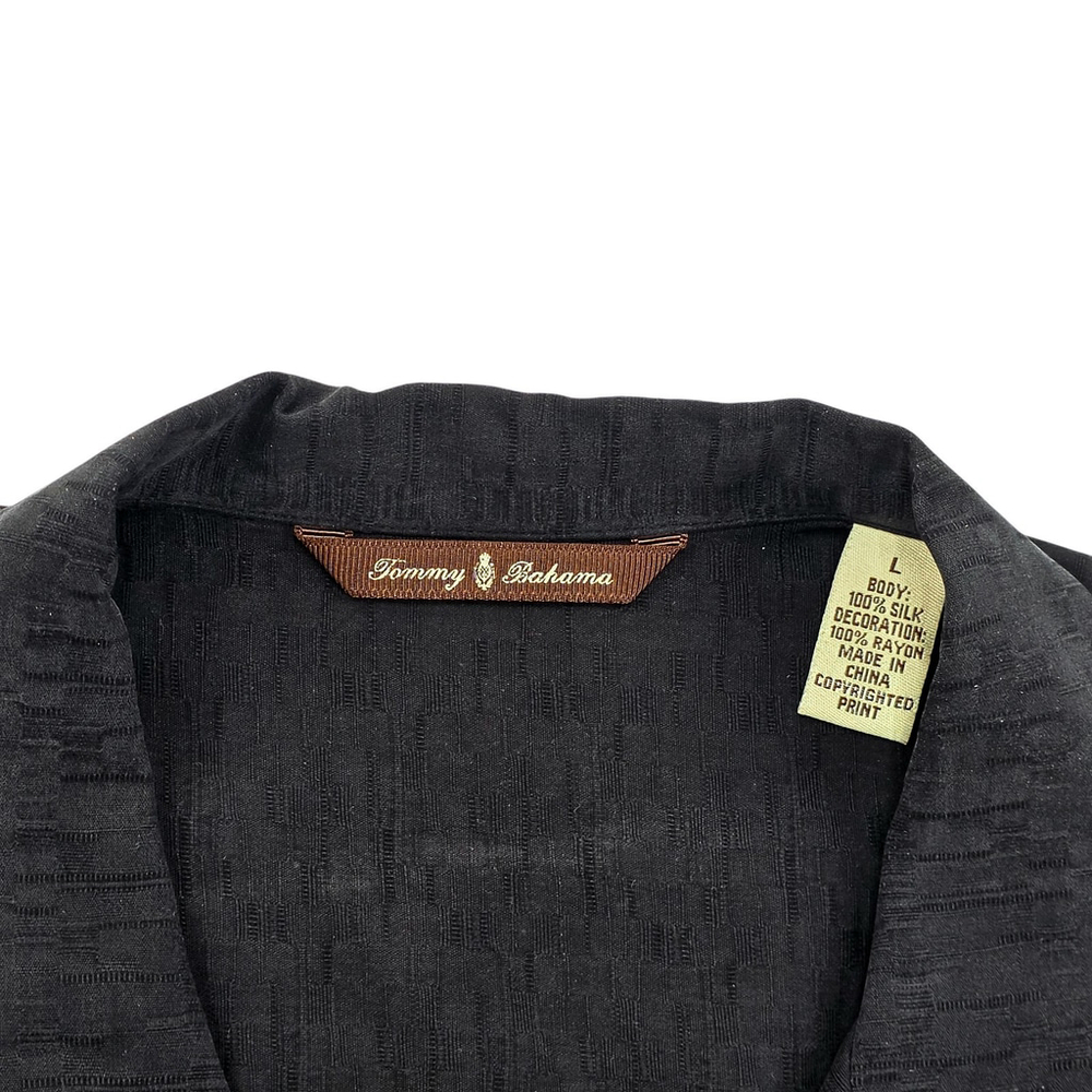 Americana Lounge Tommy Bahama Silk Camp Shirt Men L Black Embroidered Casino - Picture 6 of 11